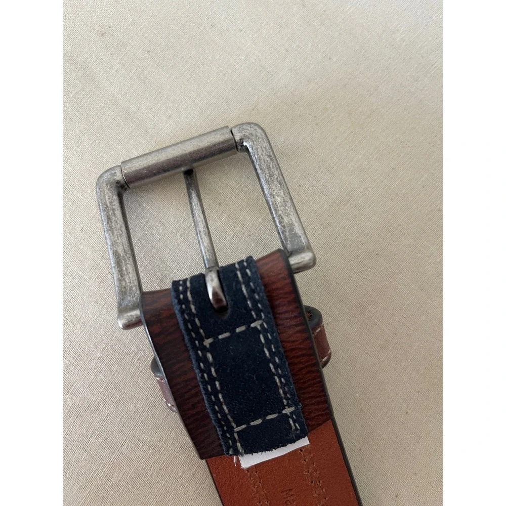 Johnston & Murphy Mens Leather Belt 44 Brown Suede Overlay Contrast Stitch Casua